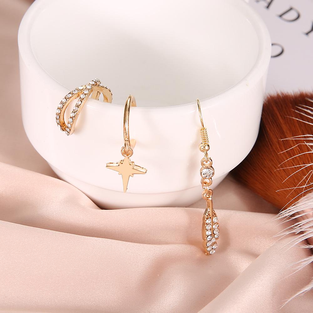 3-Piece Crystal Star Feather Earrings Women'S Gold Fashion Bohemian Earrings Jewelry Gift