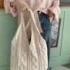 Korean Chic Knitted Floral Shopping Tote - Casual Large Capacity Handheld Shoulder Bag with Woven Vest Design