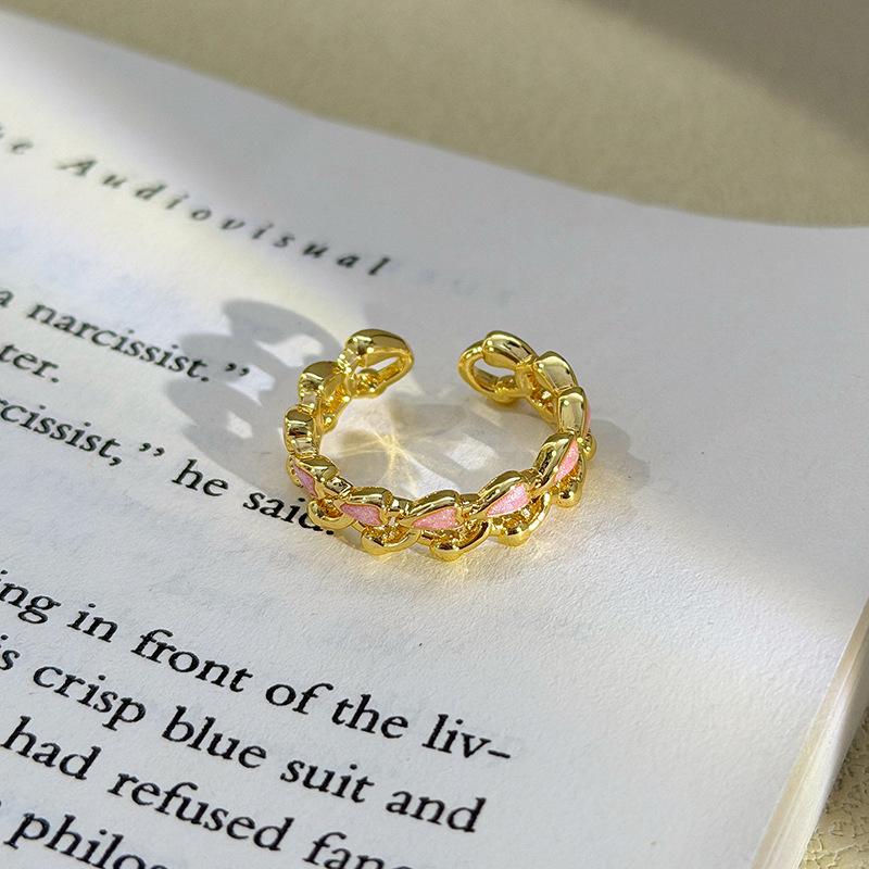 Girl Style Love Chain Enamel Dripping Oil Opening Ring Niche Sweet Cool Light Luxury High Sense Stacking Ring