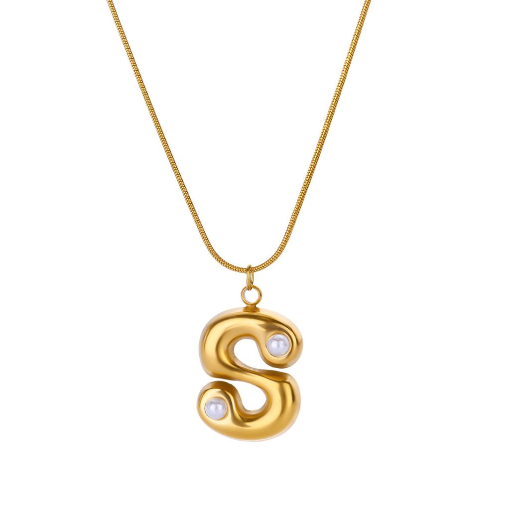 Initials Letter Pearl Necklaces For Women Gold Color Stainless Steel Letter Necklace Chain Collar Necklace Wedding Jewelry Gift