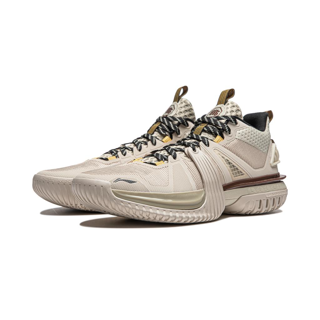 New LiNing Cushioning Rebound Breathable Lightweight Mid Top Basketball Shoes Men's Khaki ABFU017-4
