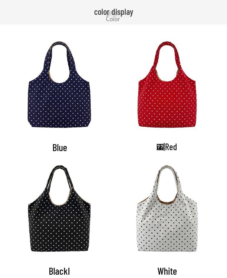 Koreanische Gepunktete Ein-Schulter-Canvas-Tragetasche - Große Handtasche für Damen für Studenten & Pendler