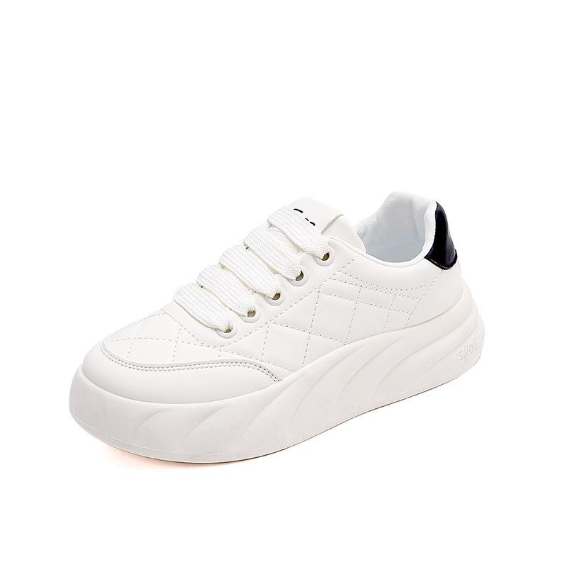 Spring 2025 Women's Sneakers: Versatile, Casual Korean Style Flat Sports Shoes in White A02