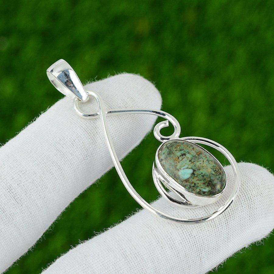 Natural Chrysocolla Gemstone Jewelry 925 Sterling Silver Pendant For Girls