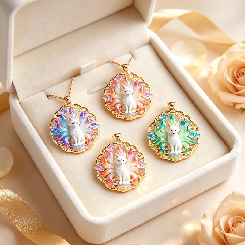1 Stuks Trendy Exquise Dagelijkse Sieraden Hol Chinese Mythologie Negenstaartige Vos Emaille Hanger Ketting Voor Vrouwen Cadeaus
