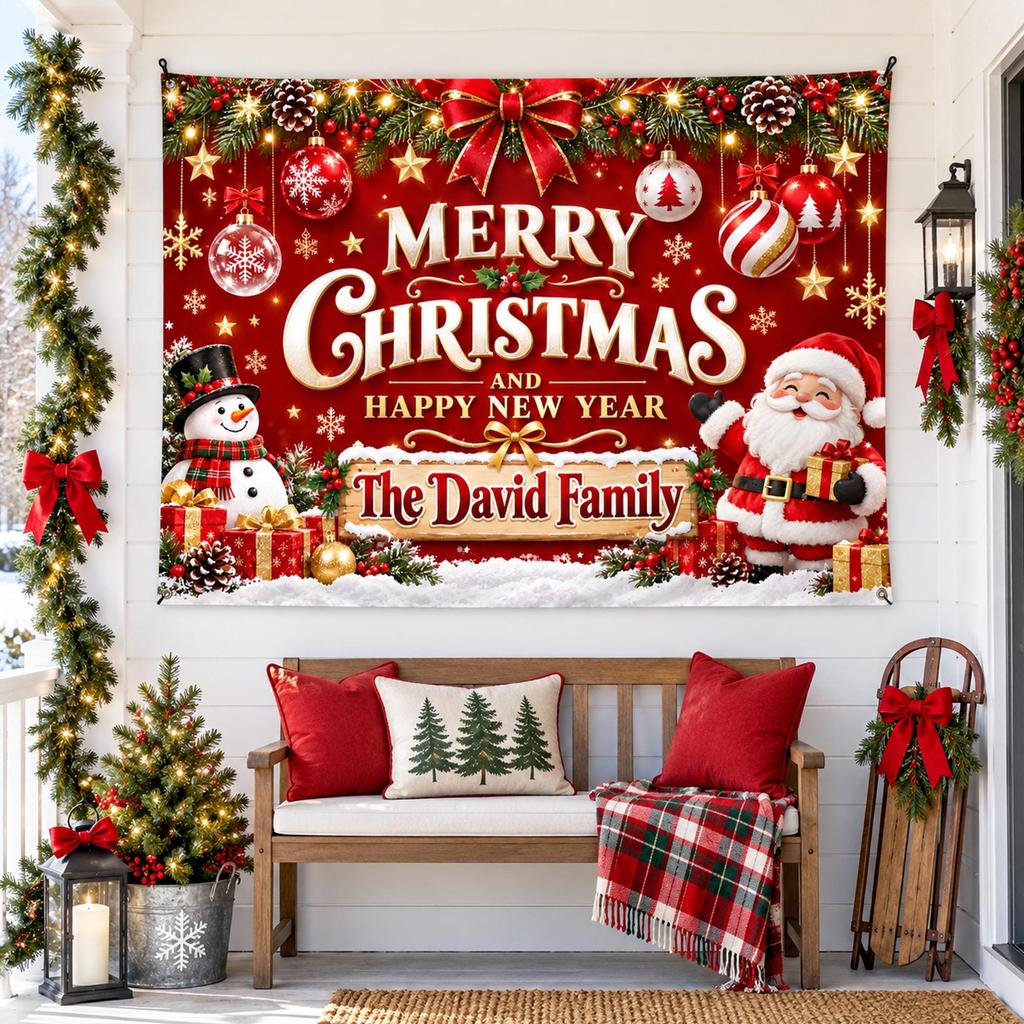 Personalized Christmas Backdrop Banner Merry Christmas Happy New Year Family Wall Hanging Custom Holiday Party Photo Backdrop