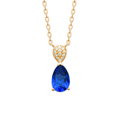 [R7722] - Gold Plated Necklace 'Sissi' Golden Blue - 45 Cm 15x5 Mm