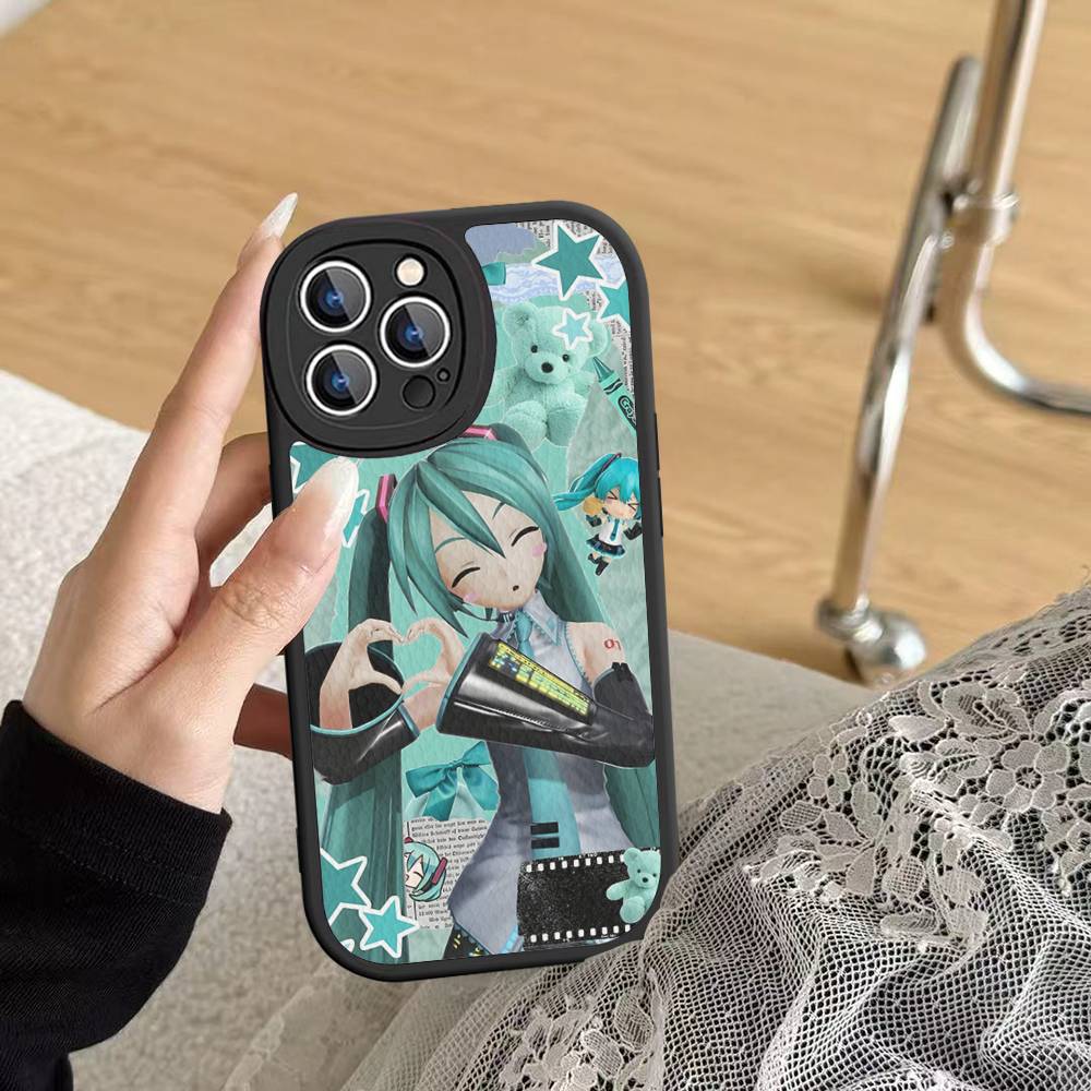 Kawaii H-Hatsune Miku Phone Case For IPhone 16 15 14 13 12 11 Pro Max Plus Leather Soft Cover