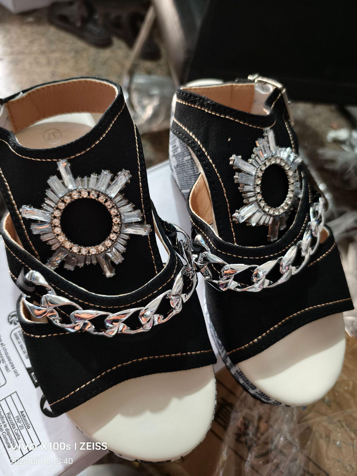 

Plus Size Rhinestone Wedge Heel Denim Peep Toe Sandals - 2023 Fashionable & Comfortable High Heels 37