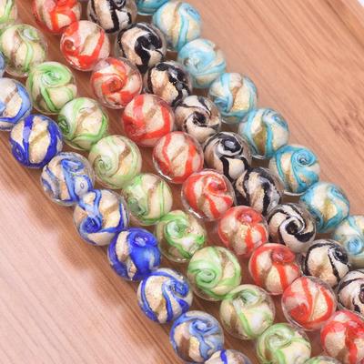 10pcs Round 10mm 12mm Lace Foil Lampwork Glass Handmade Loose Beads for Jewelry Making Accessories DIY Crafts Findings
