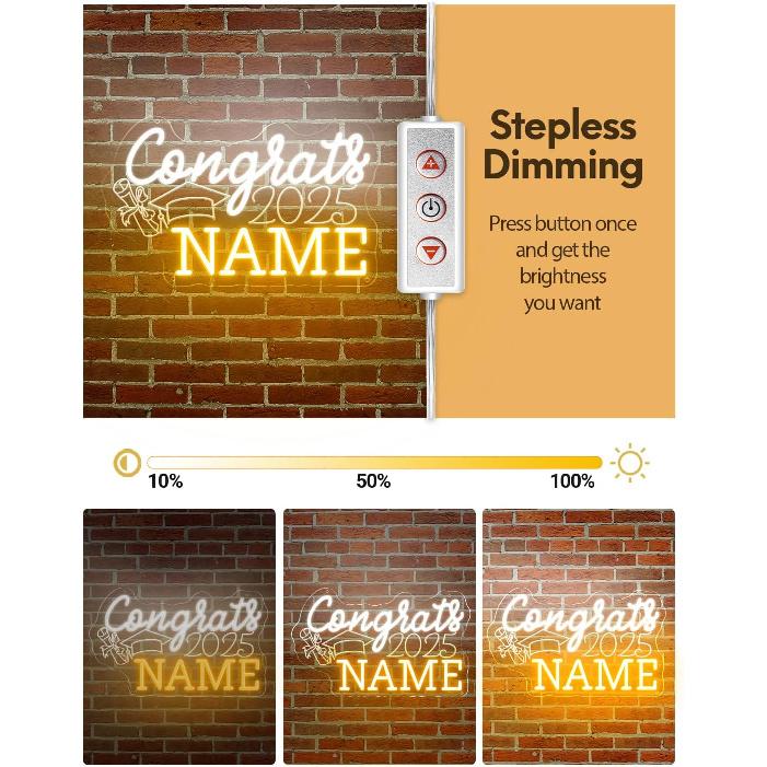 Custom Congrats Name Neon Signs for Class of 2025 Graduation, Personalized Congrats LED Neon Lights with Graduation Cap for Graduation Party Decor,
