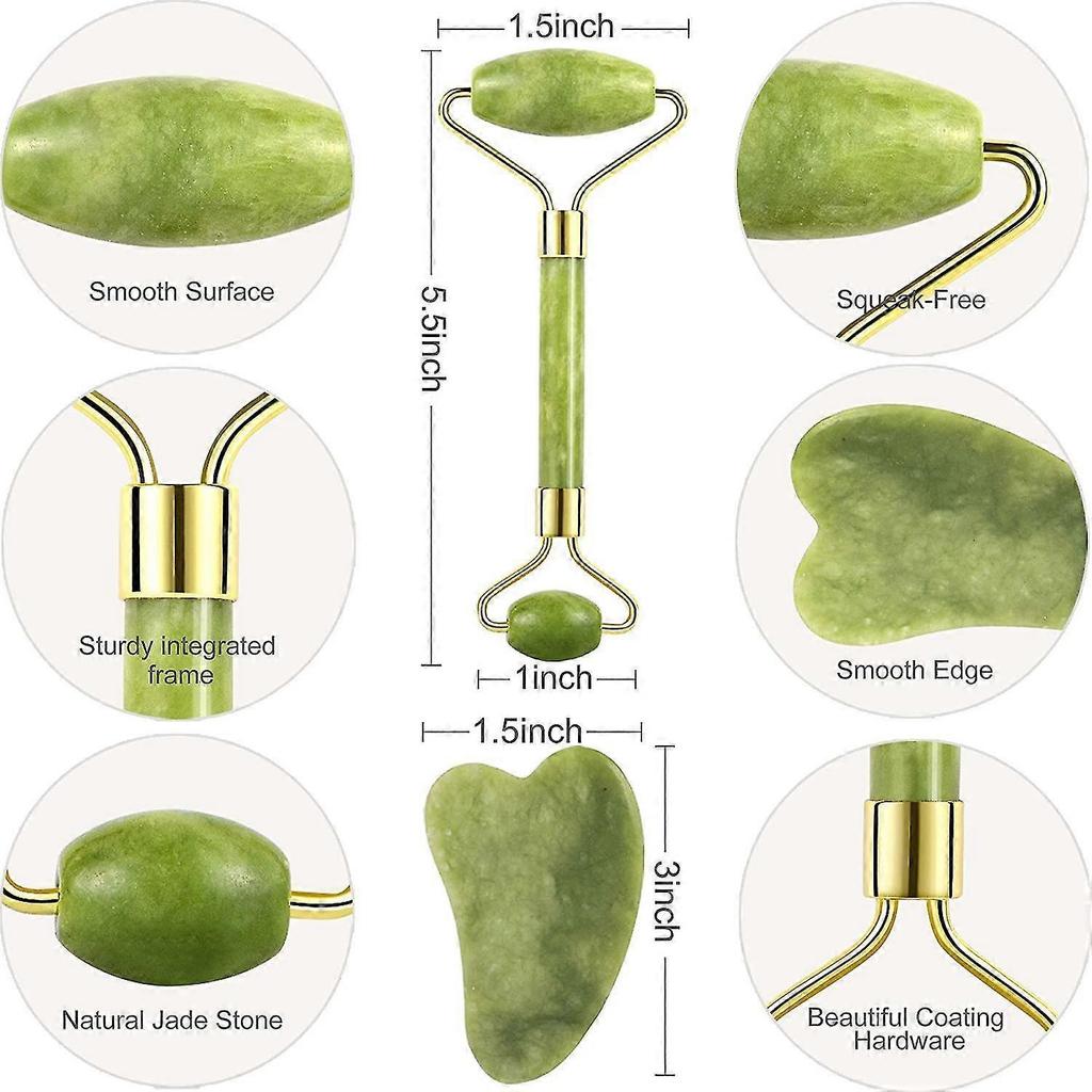 Rouleau Jade Visage et Set Gua Sha Outil de Massage Rouleau Peau Visage - Traitement Anti-âge