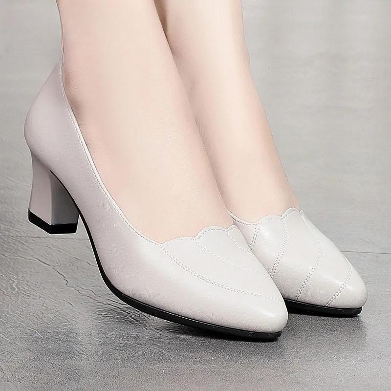 Pofulove Women Mid Square Heel Shoes Pumps Black Pu Office Lady Spring Non Slip Fashion Mother Oxford Shoe Zapatos Mujer