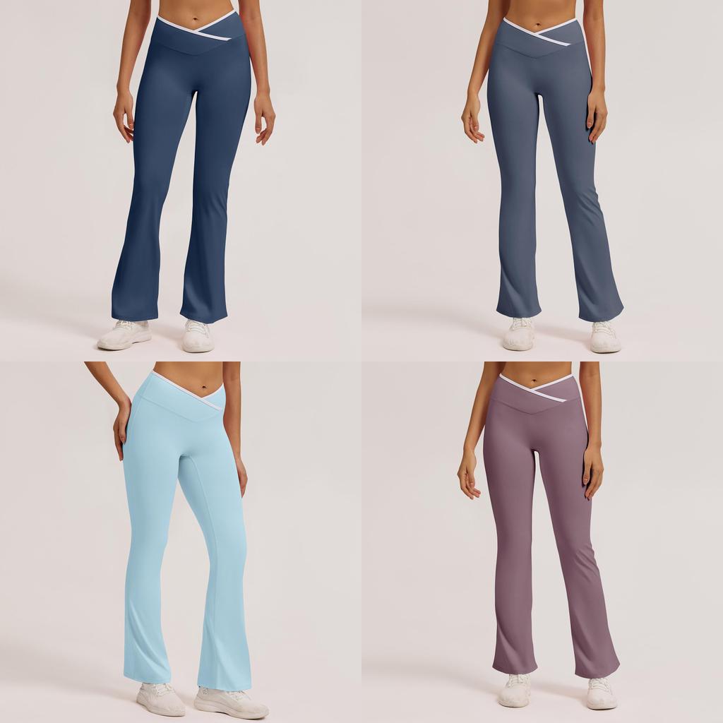 Slim Fit Yoga Pants With Crossed High Waist For Running And Fitness Women