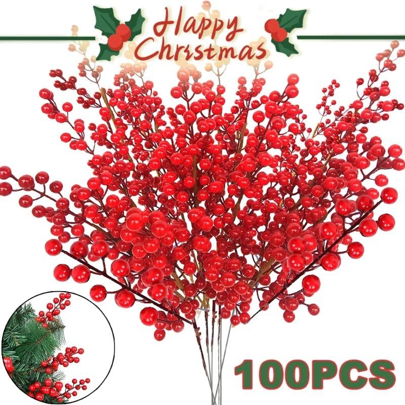 24 Pcs Christmas Tree Decorations,Red Christmas Ornaments Set Artificial Berry Stems Branches for DIY Garland Wreath Christmas Crafts