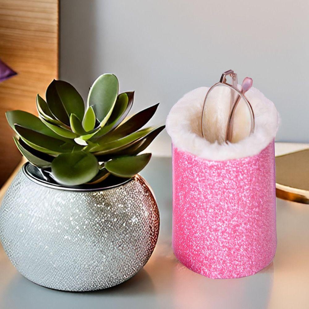 Plush Lined Glasses Stand Case PU Leather Pattern Glasses Storage Organizer  for Desk Nightstand