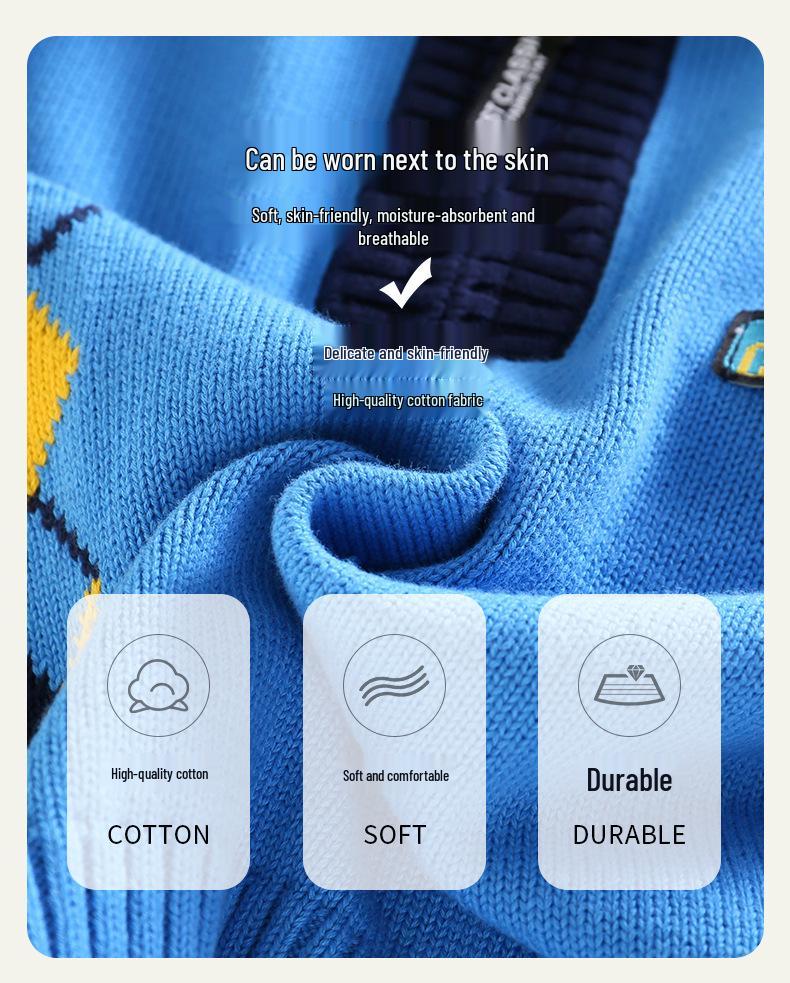 Boys' Cotton Half-Zip Fleece-Lined Knitted Pullover Sweater