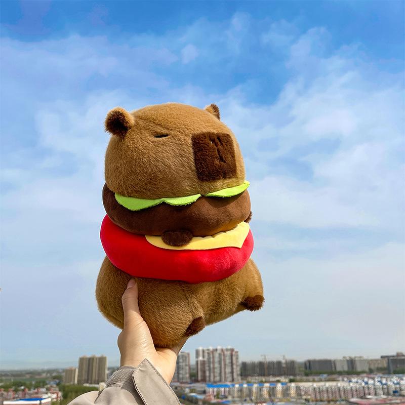 Boutique 8-inch Hat Kapibara Plush Toy Backpack Toast Milk Tea Capybara Doll Grab Machine Doll