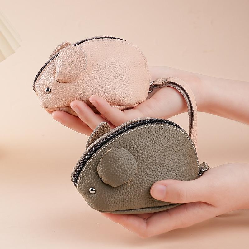 Creative Mouse Leather Change Bag Women's Cartoon Cute Hand Holding Mini Bag Key Coin Zipper Storage Bag