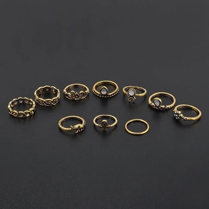 Retro Creative Fashion Gifts 10Pcs Set Gold Boho Fashion Arrow Moon Finger Knuckle Rings Jewelry Opal Ring Jewelry Accessories