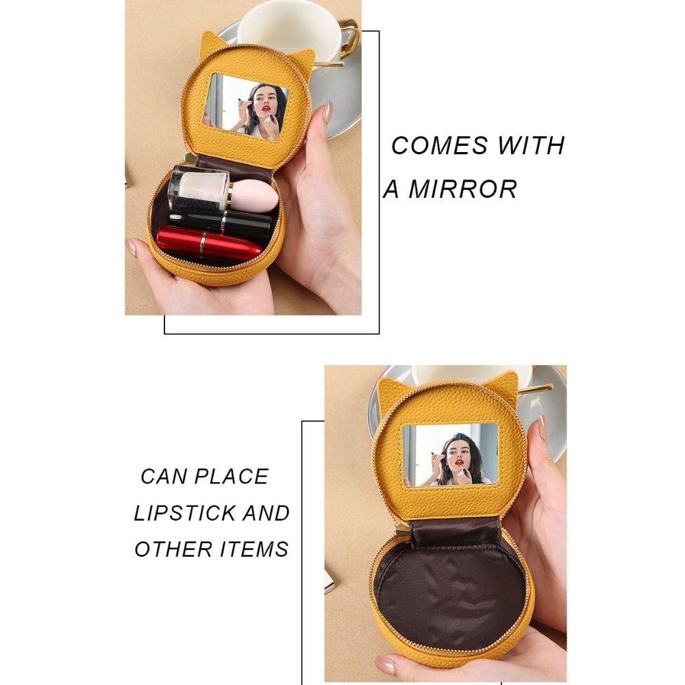 PU Leather Pu Cosmetic Bag Keychain Mini Storage Bag Practical Cat Shape Makeup Bag  Student