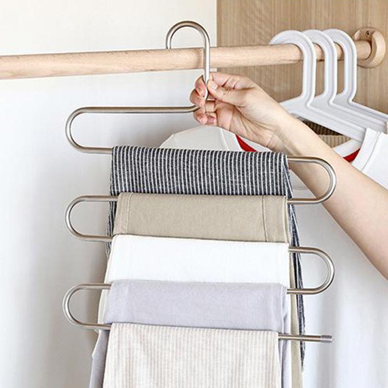Stainless Steel Thickened Multi-Layer S-Shaped Non-Slip Multi-Functional Clothes Hanger Trouser Rack Towel Belt Rack