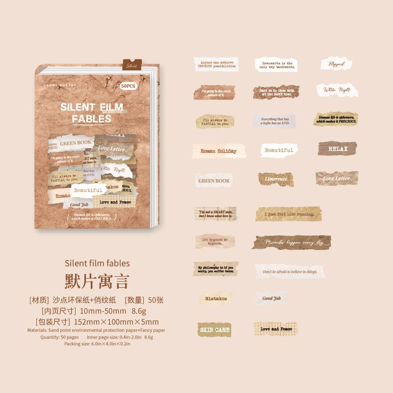 50-Sheet English Note Collage Stickers, Vintage Typography & Mini Paper Scrap Designs, Self-Adhesive for Journal DIY