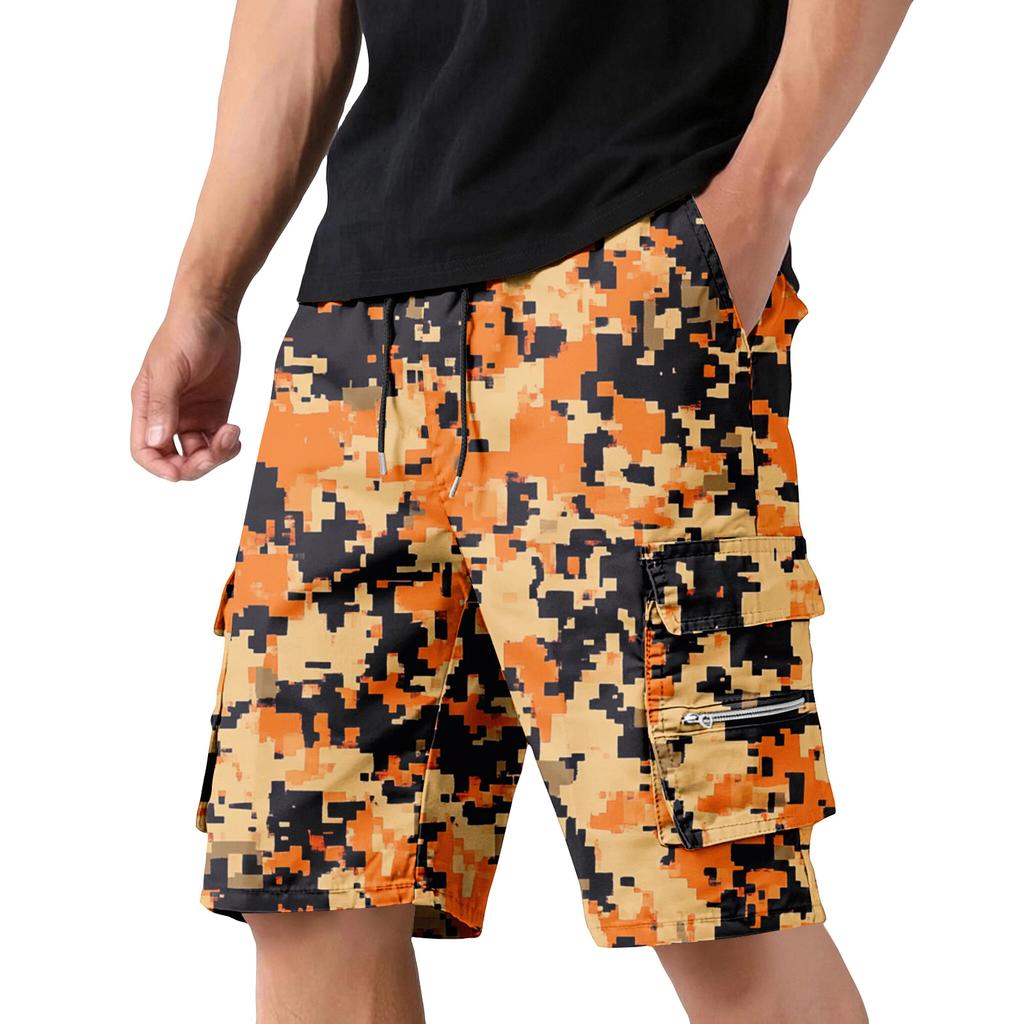 Men's Camouflage Cargo Shorts with Pockets and Drawstring Waist