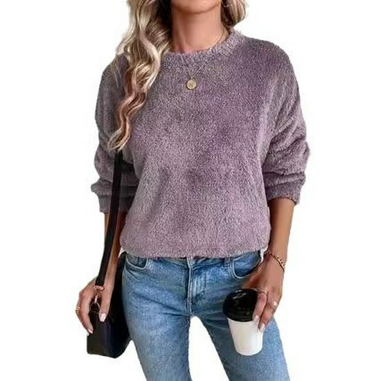 Autumn/Winter Women's Loose Plush Pullover Sweater with Double-sided Fleece