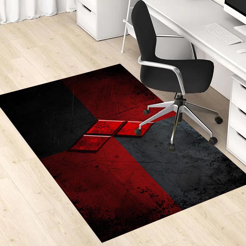 1pc Office Carpet Chair Mats Red and Black Abstract Pattern Perfect for Decorating Office Chairs, Living Rooms, Or Bedrooms,Polyester Carpet