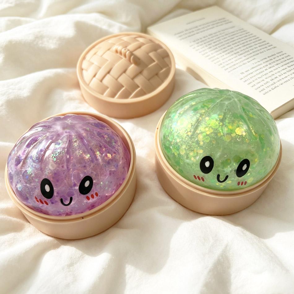 Mini Squishy Dumpling Sensory Fidget Toy Realistic Colored Glitter Steamer Bun Decompression Ball Small Squeezable Stress Relief