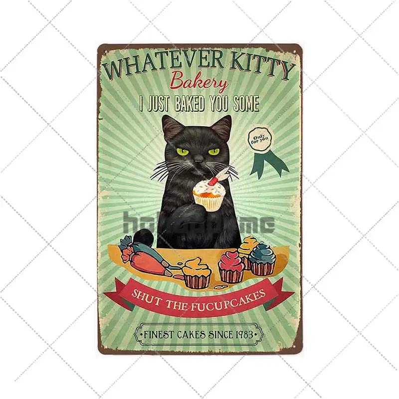 Funny Black Cat Pet Animal Cartoon Metal Tin Sign Vintage Poster Decorative Wall Plates Plaque Retro Home Decor 20x30cm