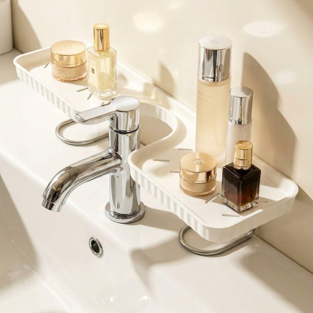 No-Drill Bathroom Storage Rack Large Capacity Rustproof Sink Drying Rack Water Drainage Space Saving Faucet Sink Shelf Washstand