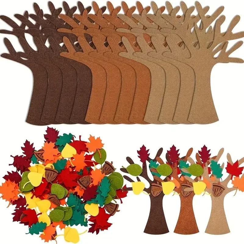

96Pcs DIY Felt Tree Crafts Kit - Soft Easy-Assemble, for Autumn Thanksgiving Christmas Halloween, Home Wall Party Decor