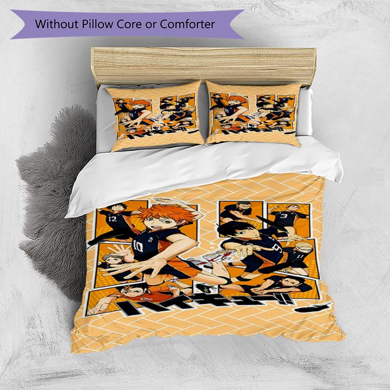 3pcs Duvet Cover Set (1*Duvet Cover + 2*Pillowcase, Without Core), Haikyu Print Bedding Set, Bedroom Decor, All‑Season, Birthday Gift