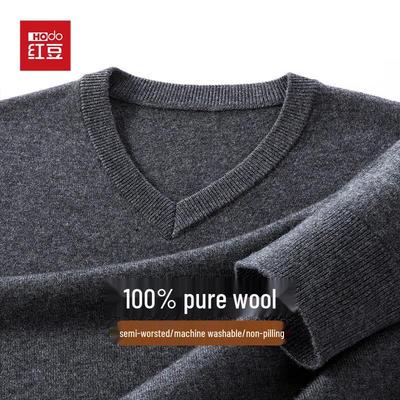 Hodo Men's V-Neck 100% Pure Wool Pullover Sweater (Machine Washable)