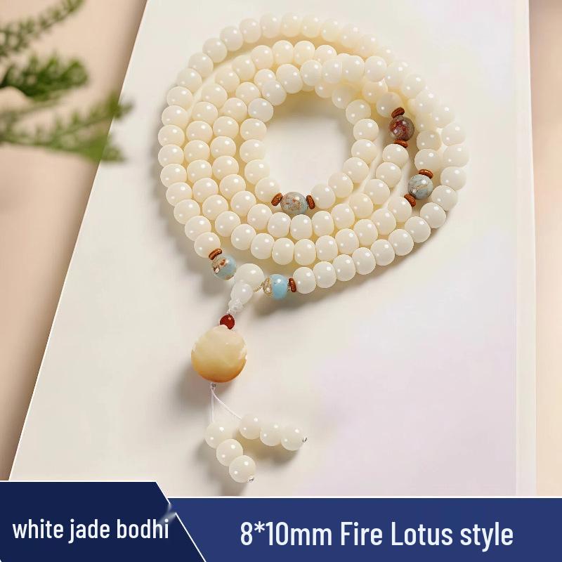 Zen Style Bodhi Root Bracelet with Lotus Pendant for Women, 108 Pink Beads