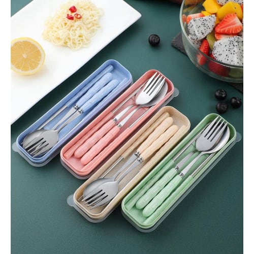 4-Piece Stainless Steel Cutlery Set with Storage Case, Includes Chopsticks, Spoon, and Fork, Portable and Hygienic for Lunchboxes, Commuting, School,