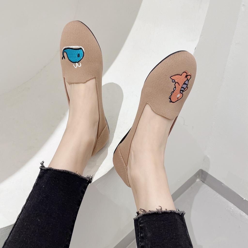 Fashion Women Flat Knitted Shoes Fashion Round Toe Women's Slip on Flat Casual Shoes Ballet Shoes Female Light Comfort Shoes Zapatillas