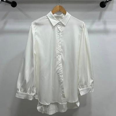 Acetic Acid Shirt Women's Lapel Loose Blouse Top Ladies Satin Solid Color Long Sleeve Shirts