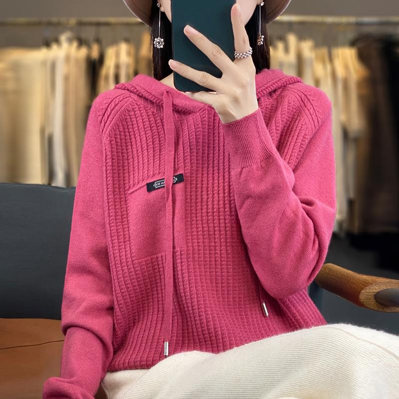 INDFS Damenmode Lässig Herbst Winter Einfarbig Druck Langarm Kapuzenpullover