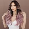 Women's Simulation Wig 60cm Hair Pink and Purple Wig Long Curly Wig Full Headgear Rose Hair Net Headdress Beauty Decoration Wig