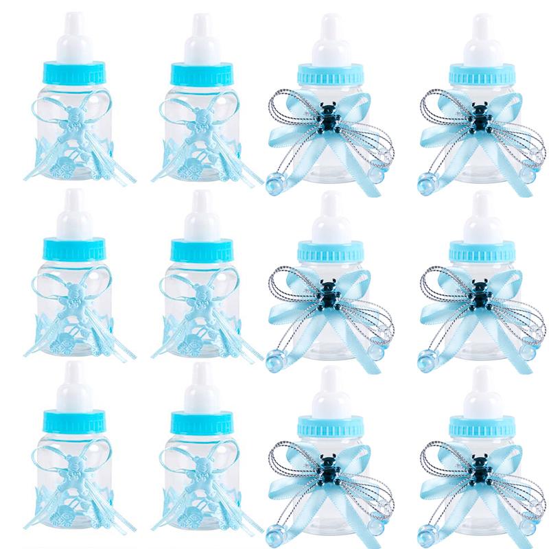 6/12pcs Blue Pink Baby Shower Gift Box Bottle Boy Girl Birthday Party Favors Gift Favorite Baptism Christening Candy Boxes