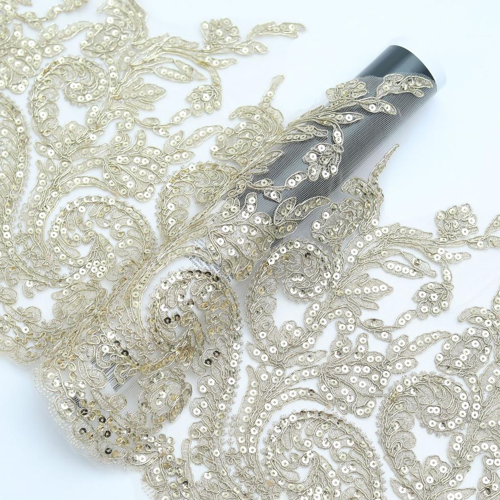 Gold Bone Rope Mesh Bottom Car Bone Bead Lace 28Cm Car Bone Mesh Yarn Bead Lace Embroidery Lace Accessories