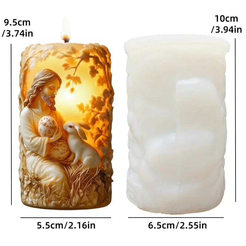 Bunny Pushing Door Castle Candle Silicone Mold Cute Rabbit Open Door House Resin Mould Easter Bunny Gypsum Molds Easter Gift