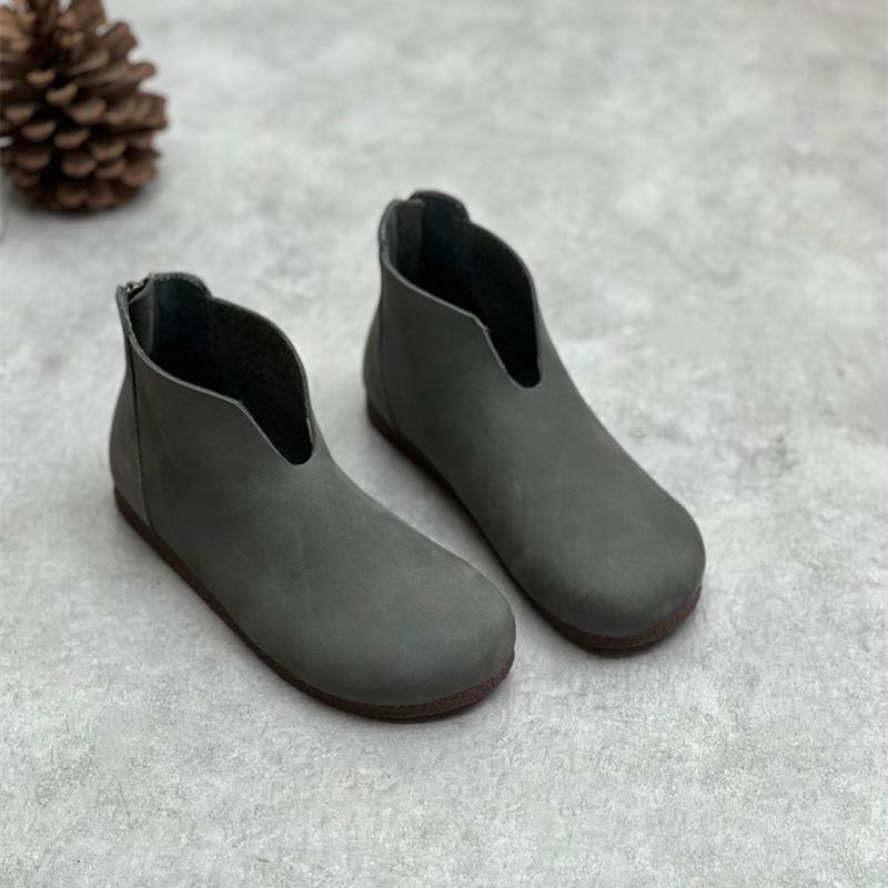 Johnature Retro ručně vyráběná pravá kůže ploché krátké boty s kulatou špičkou měkká podrážka pro volný čas Univerzální dámská obuv