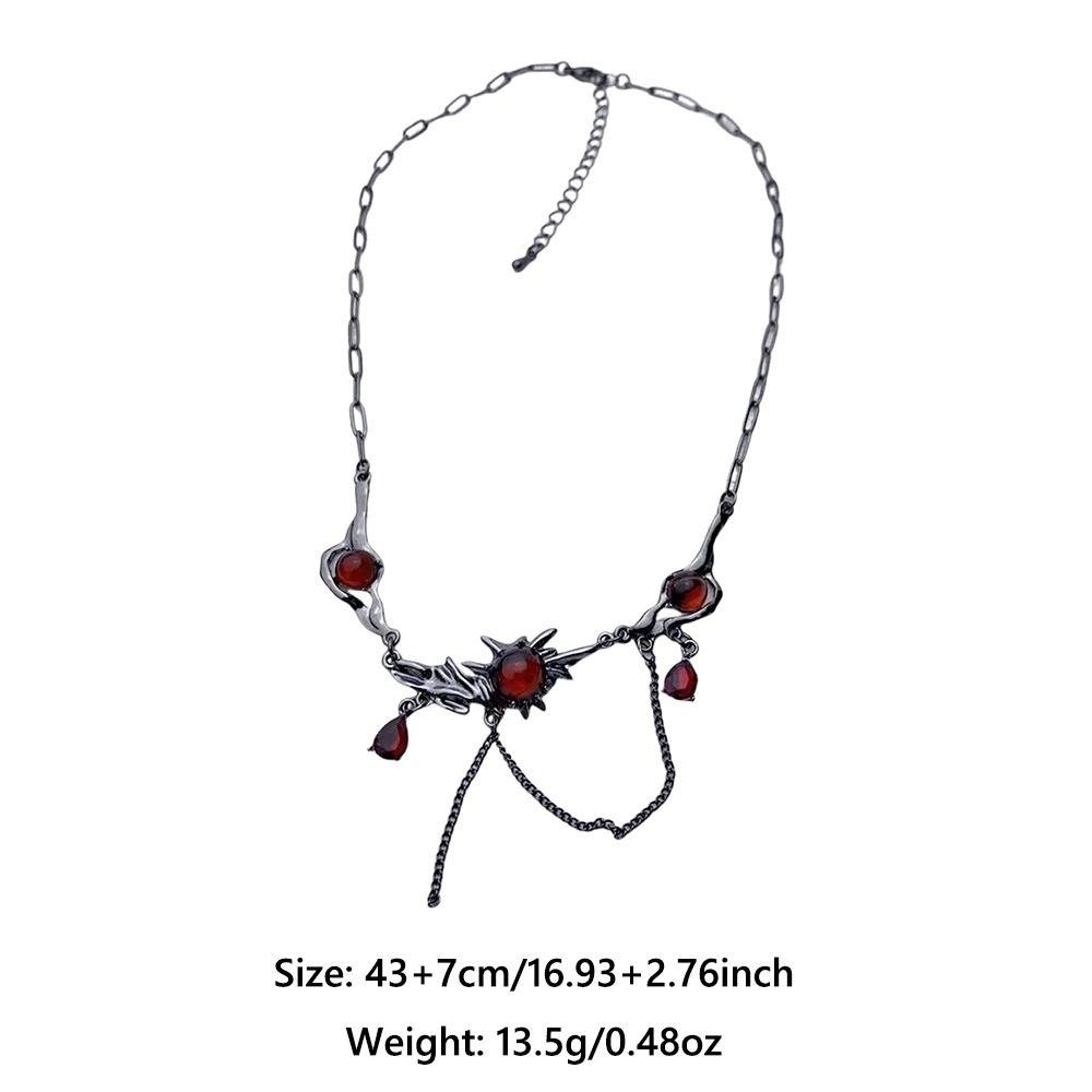 Punk Red Zircon Pendant Necklace Dark Gothic Silver Black Tassel Chain Choker Layered Hip Hop Collarbone Neck Chain for Women