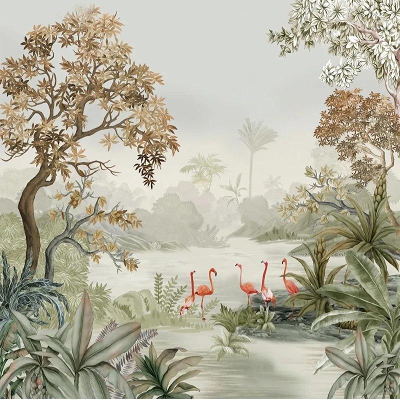 Nordic Wallpaper Tropical Forest Flamingos Mural Living Room Bedroom Sofa Backdrop Fresco Home Decor