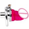 FRRK Stainless Steel Negative Chastity Lock with Silicone Dildo Head Penis Lock Cock Cage Male Chastity Belt Abstinence Sex Toys