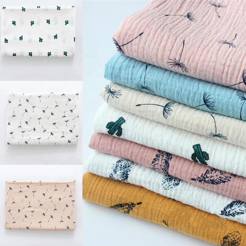 French Cotton Crinkle Double Layer Gauze Muslin Flora Printed Fabric OEKO-TEX STANDARD 100 Certified Hospital Shirt Craft Cover